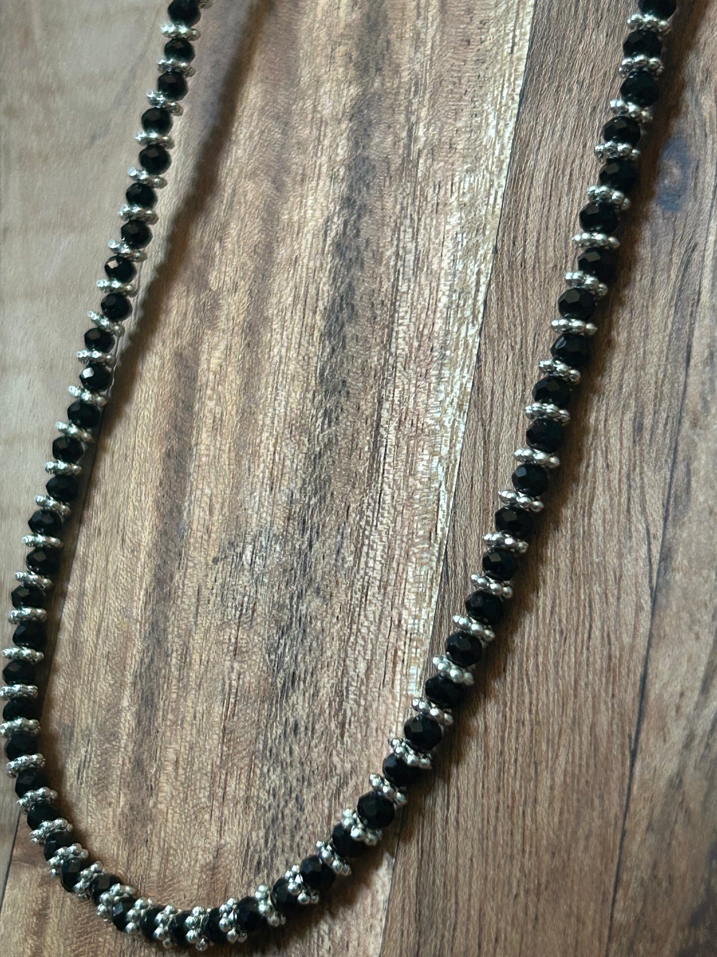 Black Glass Beads with Silver-Plated Dividers