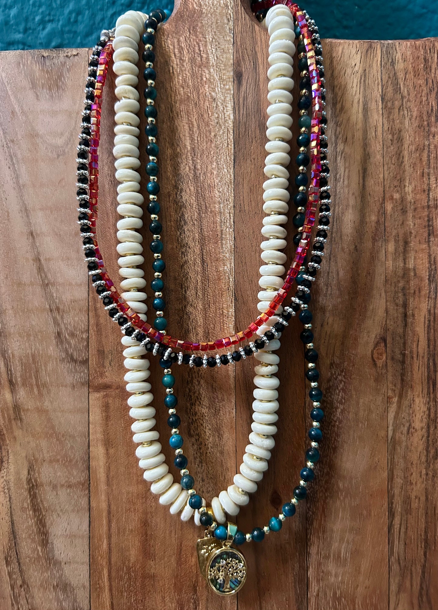 Blue Tiger Eye and Abalone Shell Tree of Life Chocker