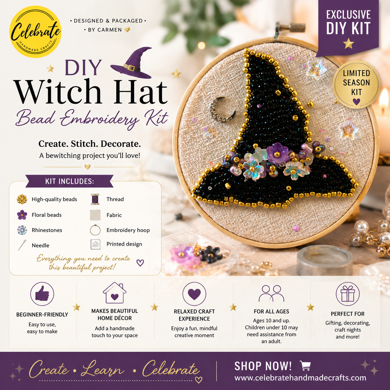 DIY Witch Hat Bead Embroidery Kit