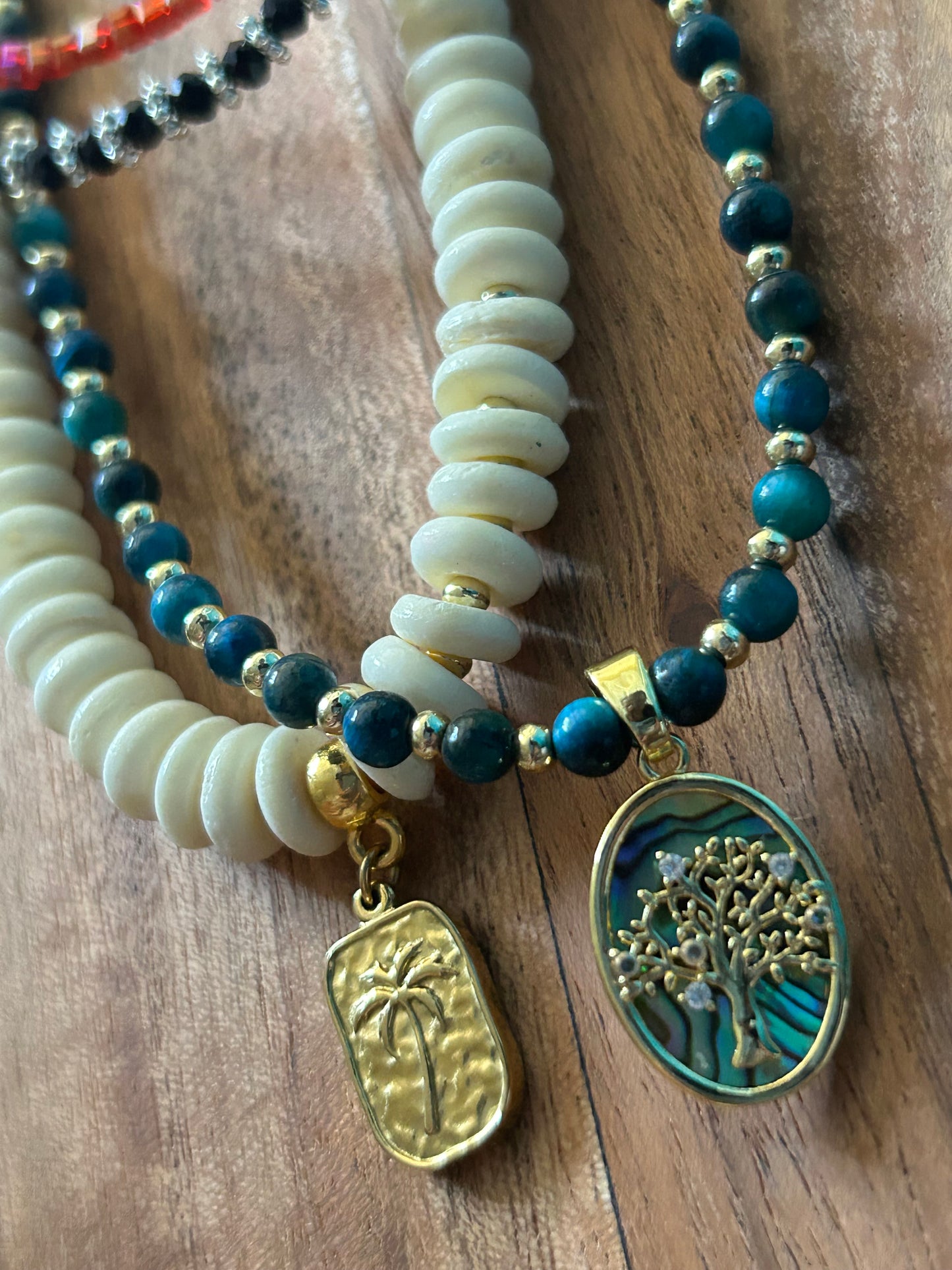 Blue Tiger Eye and Abalone Shell Tree of Life Chocker